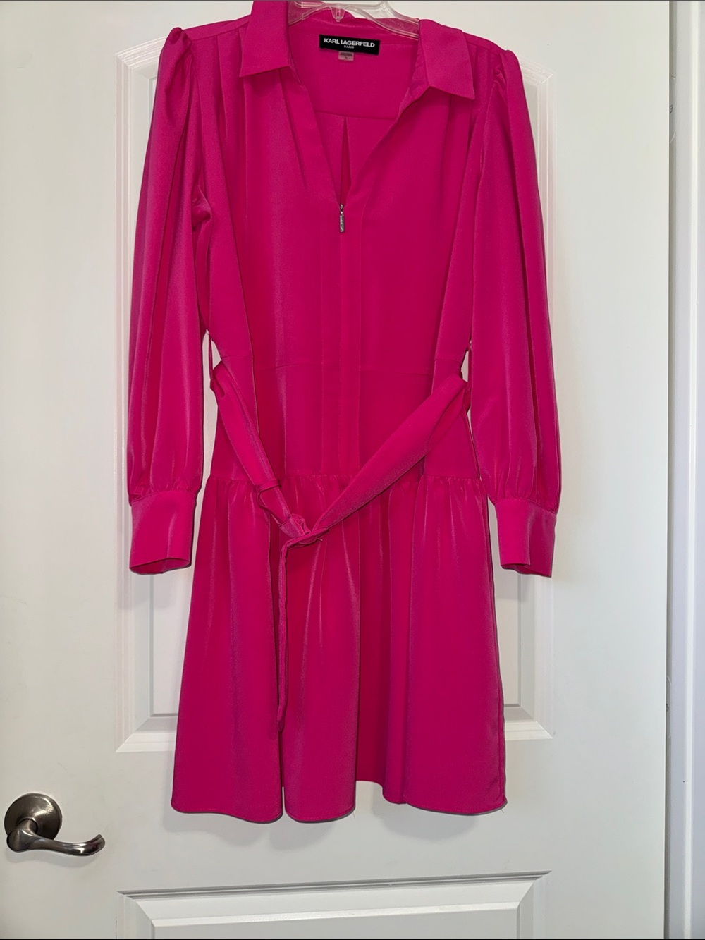 Karl Lagerfeld Hot Pink Long Sleeve Belted Dress - Picture 2 of 16